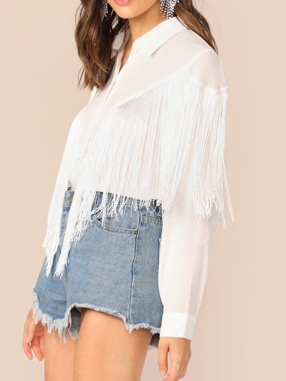 Women's Chevron Fringe Trim Shirt - Picture 3 of 6